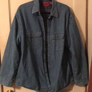 Fleece lined workwear denim shirt jacket.